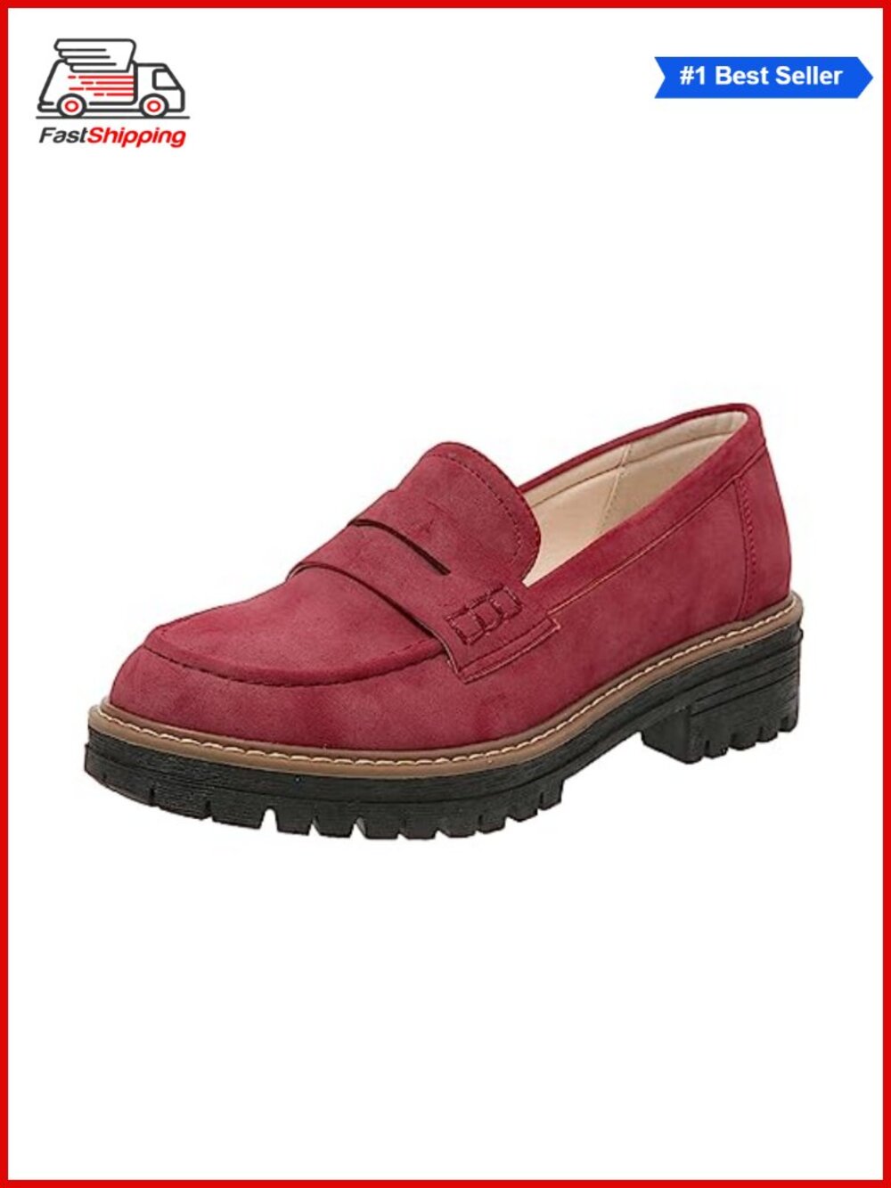 ✨ Platform Chunky Penny Loafers Suede Slip On Business Casual Office Shoes
